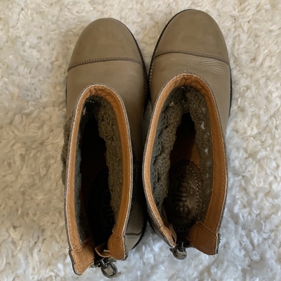 LATIGO Carly tan taupe Brown Leather Knit Crochet booties ankle Boots - Picture 6 of 10